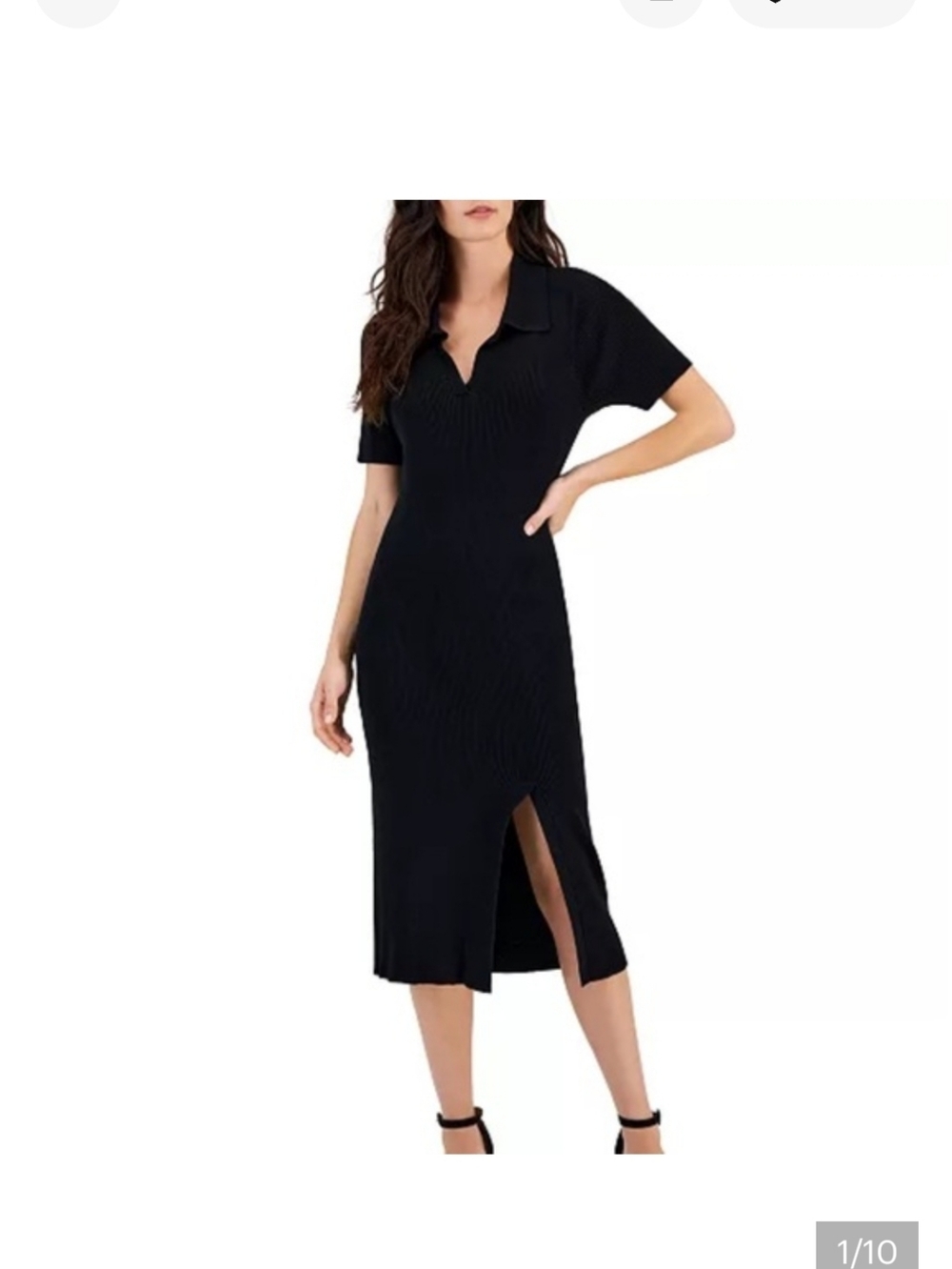 Sam Edelman Black Ribbed Collared Midi Dress with Front Slit